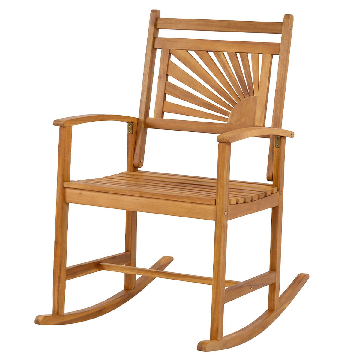 A wooden rocking chair shown from a slightly different angle against a white background.