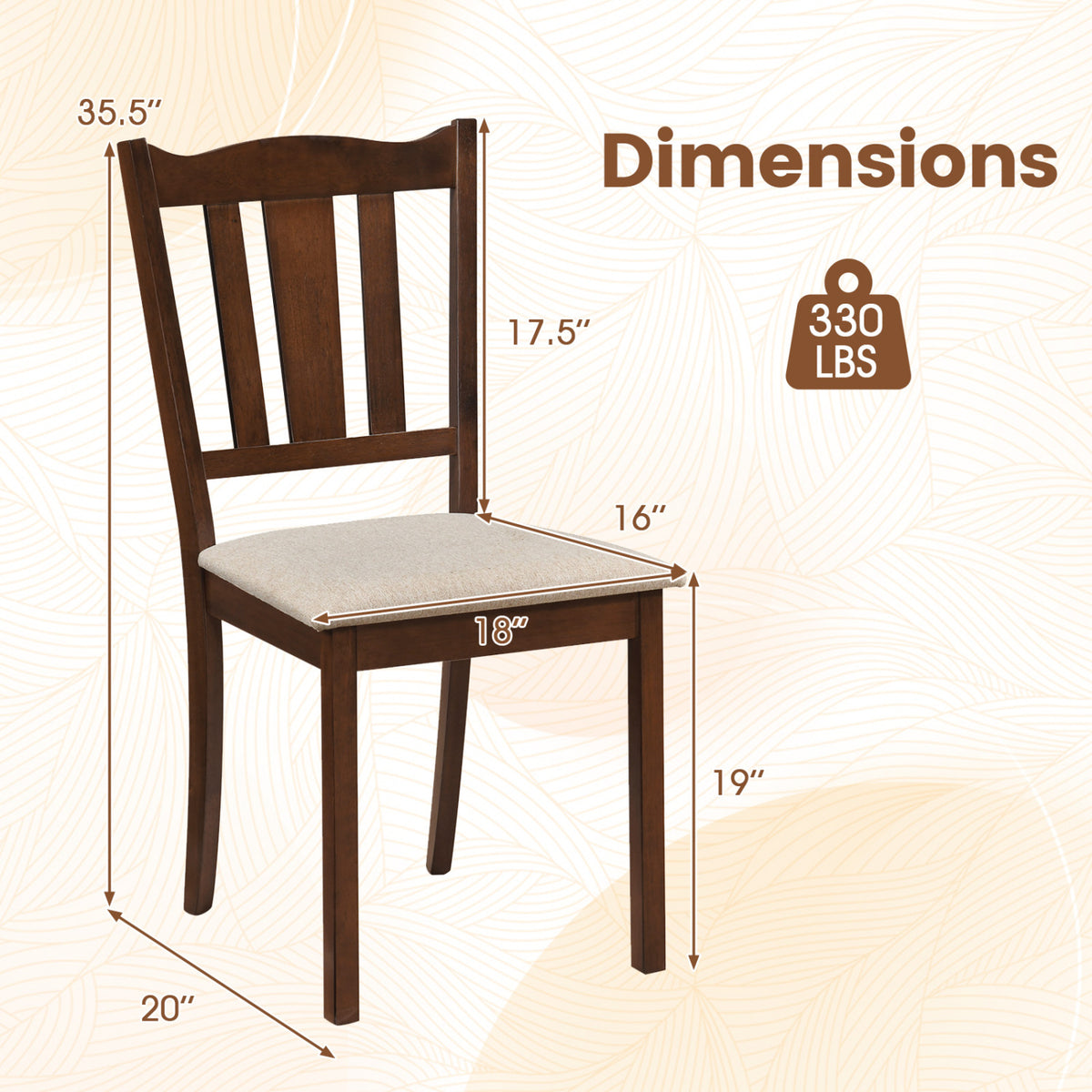 Set of 2 Wooden Dining Chair with Hollow Back and Soft-padded Cushion
