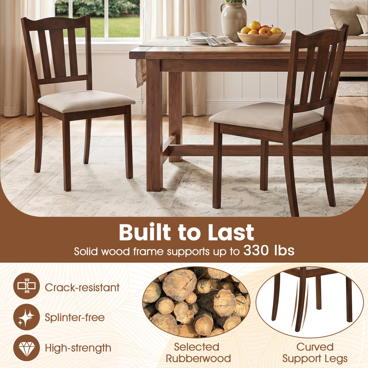 Set of 2 Wooden Dining Chair with Hollow Back and Soft-padded Cushion