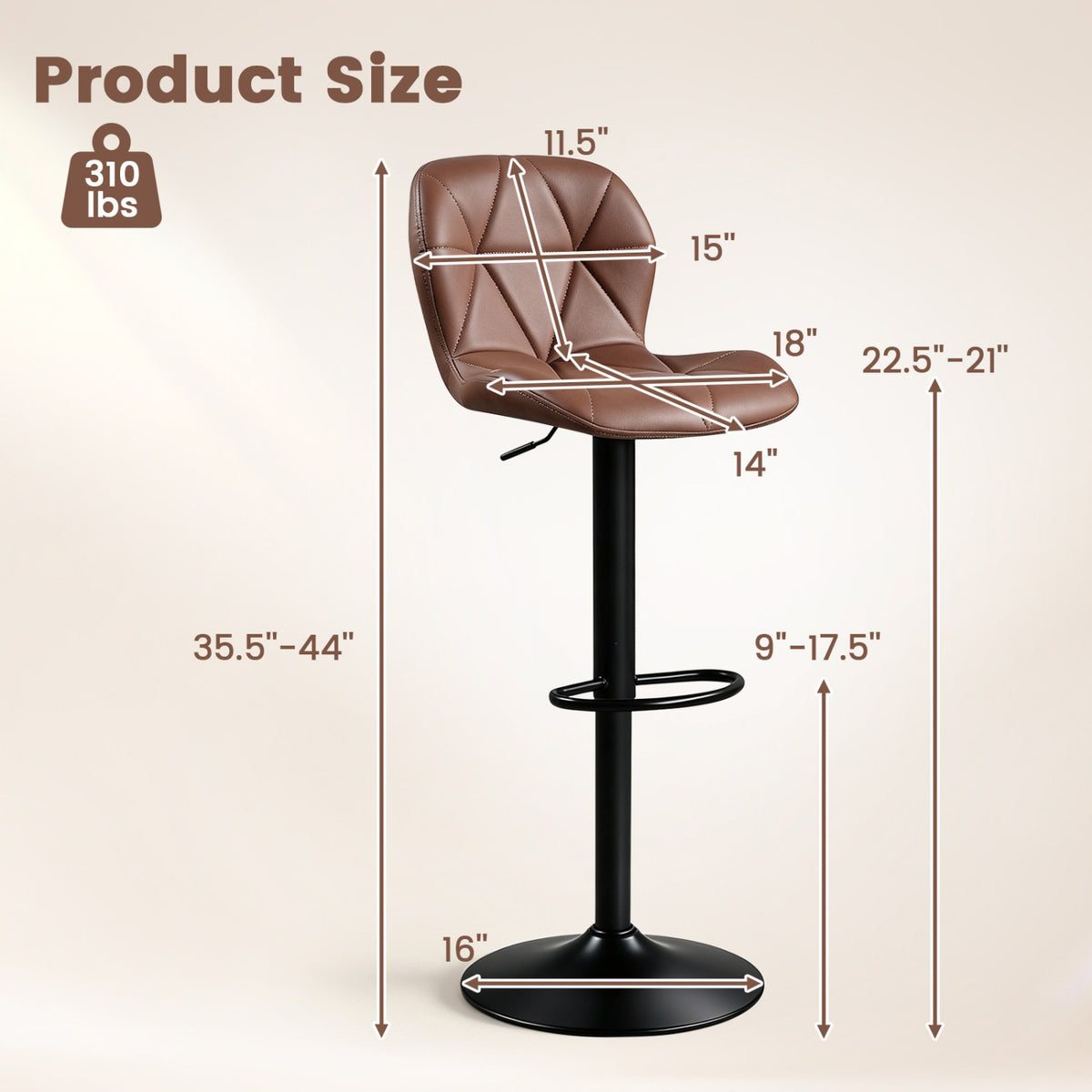 Set of 4 Upholstered Swivel Bar Stools with Adjustable Height and Curved Backs