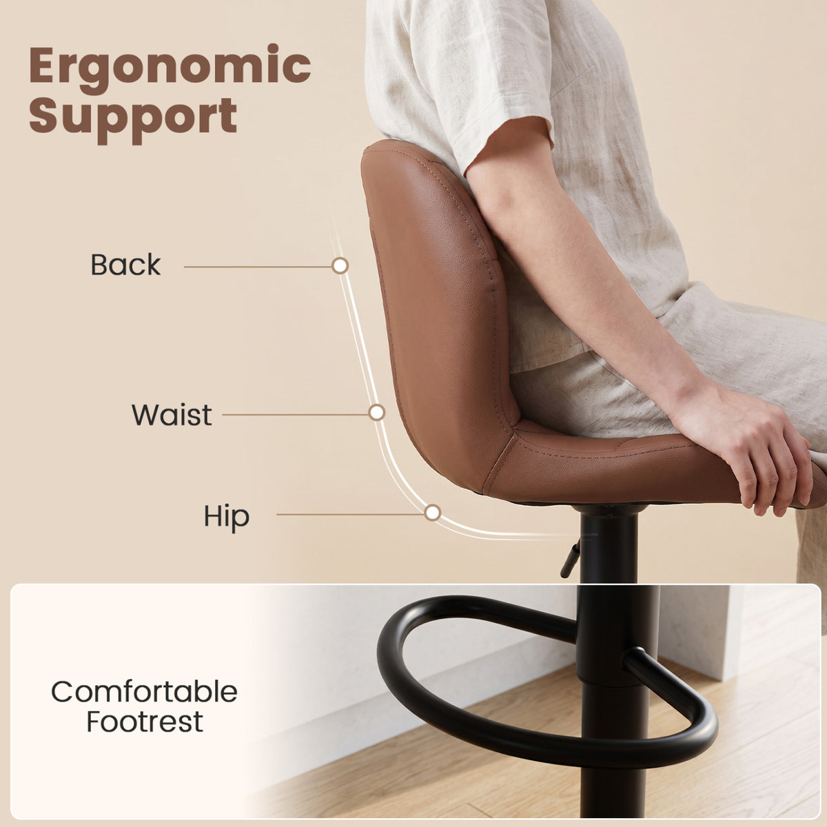 Set of 4 Upholstered Swivel Bar Stools with Adjustable Height and Curved Backs