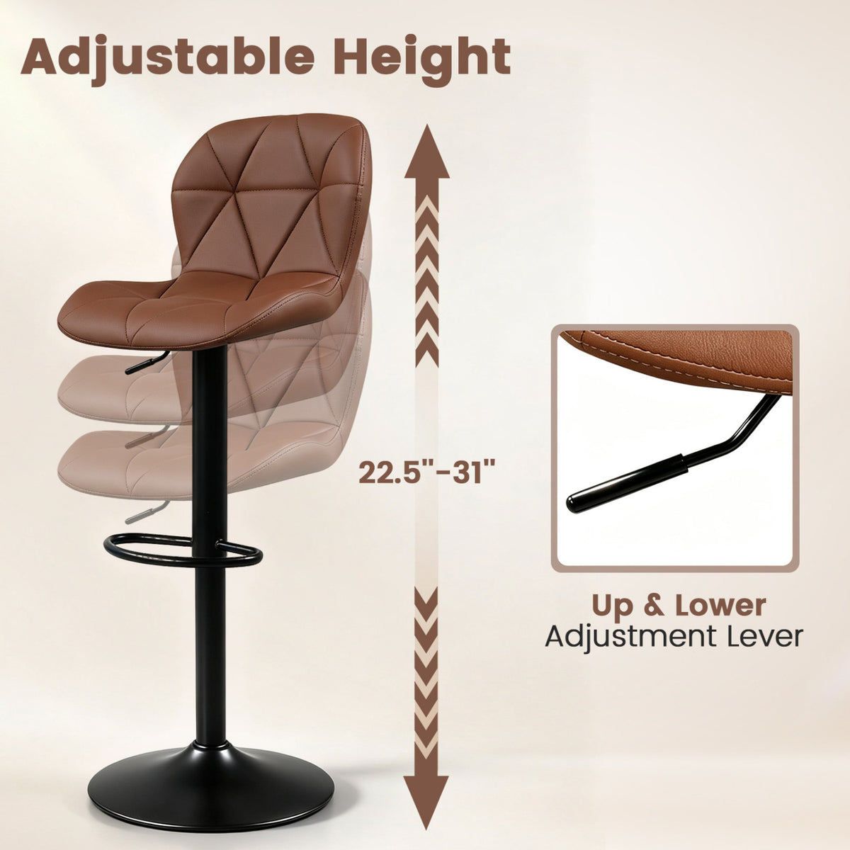 Set of 4 Upholstered Swivel Bar Stools with Adjustable Height and Curved Backs