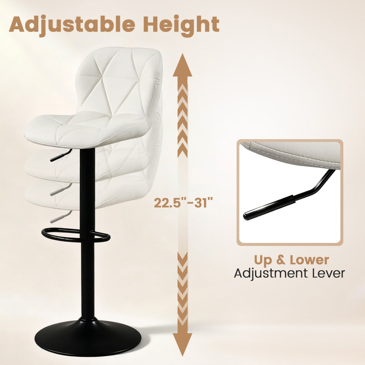 Set of 4 Upholstered Swivel Bar Stools with Adjustable Height and Curved Backs