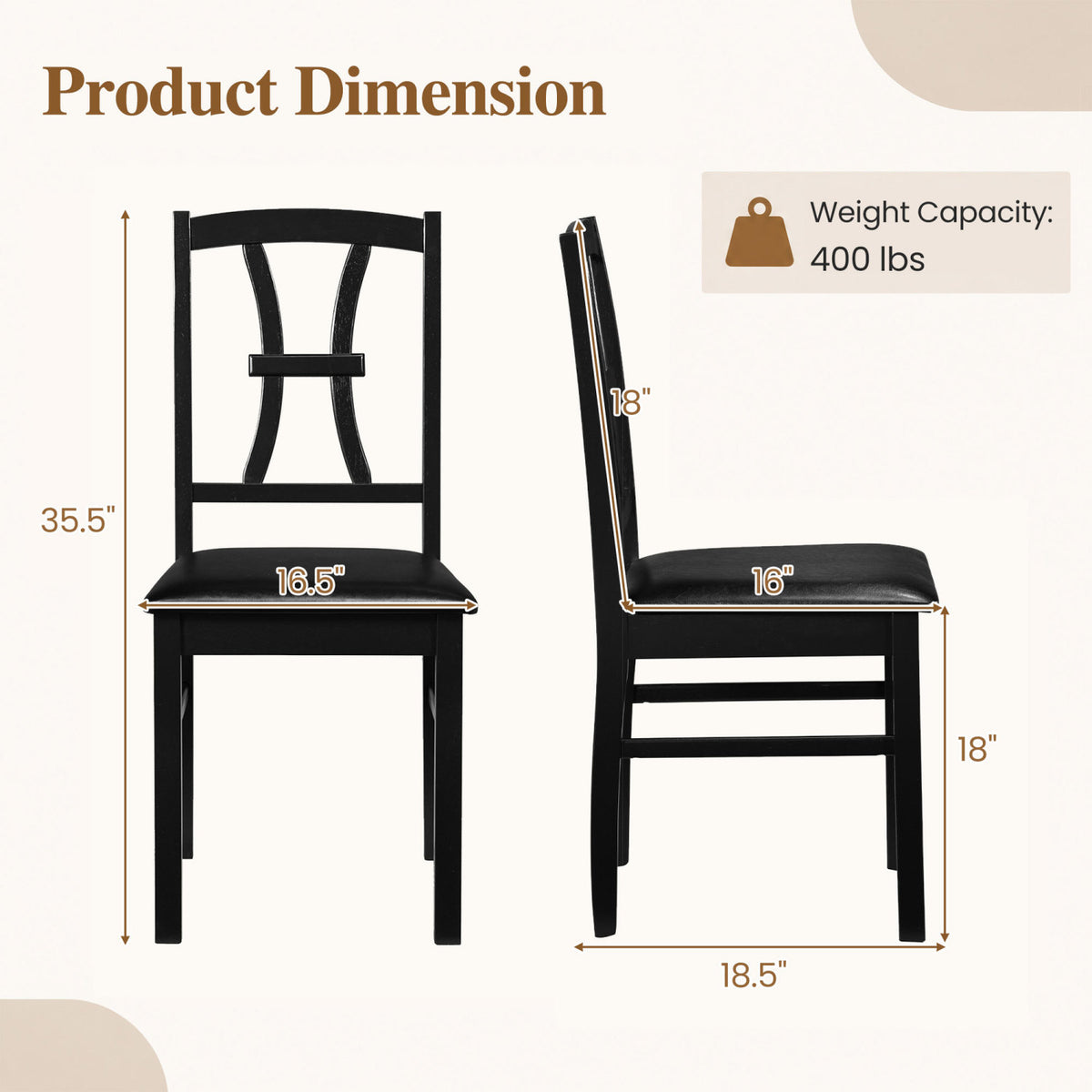 Set of 4 Wooden Dining Chairs with Faux Leather Padded Seat for Kitchen