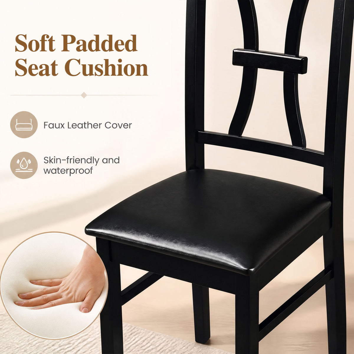 Set of 4 Wooden Dining Chairs with Faux Leather Padded Seat for Kitchen