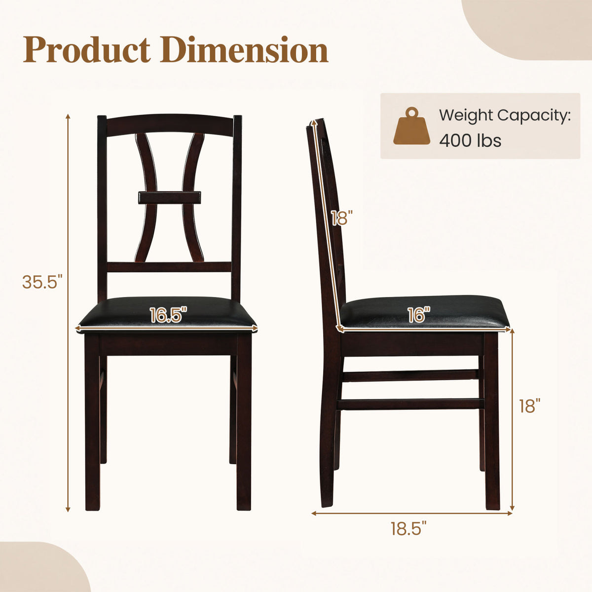 Set of 4 Wooden Dining Chairs with Faux Leather Padded Seat for Kitchen