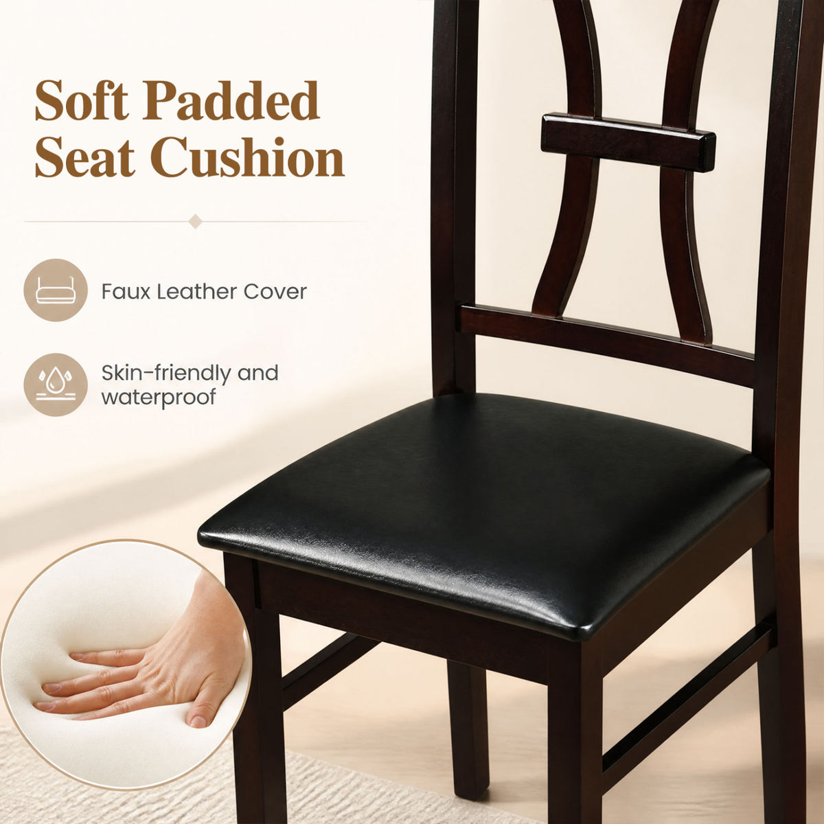 Set of 4 Wooden Dining Chairs with Faux Leather Padded Seat for Kitchen
