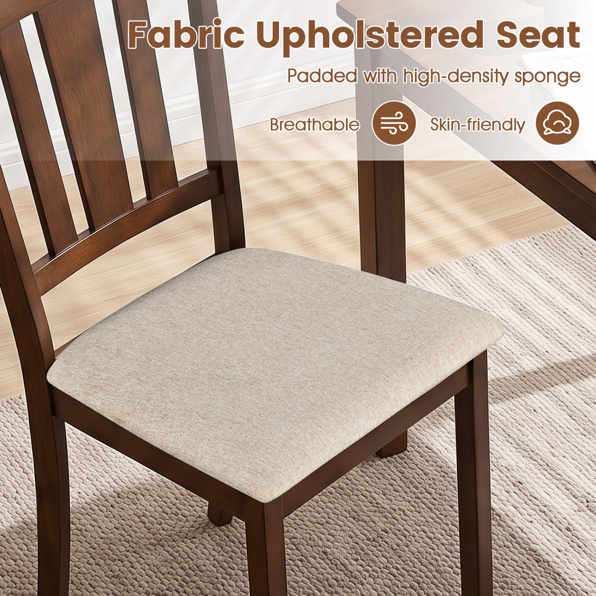 Set of 4 Wooden Dining Chair with Hollow Back and Soft-padded Cushion