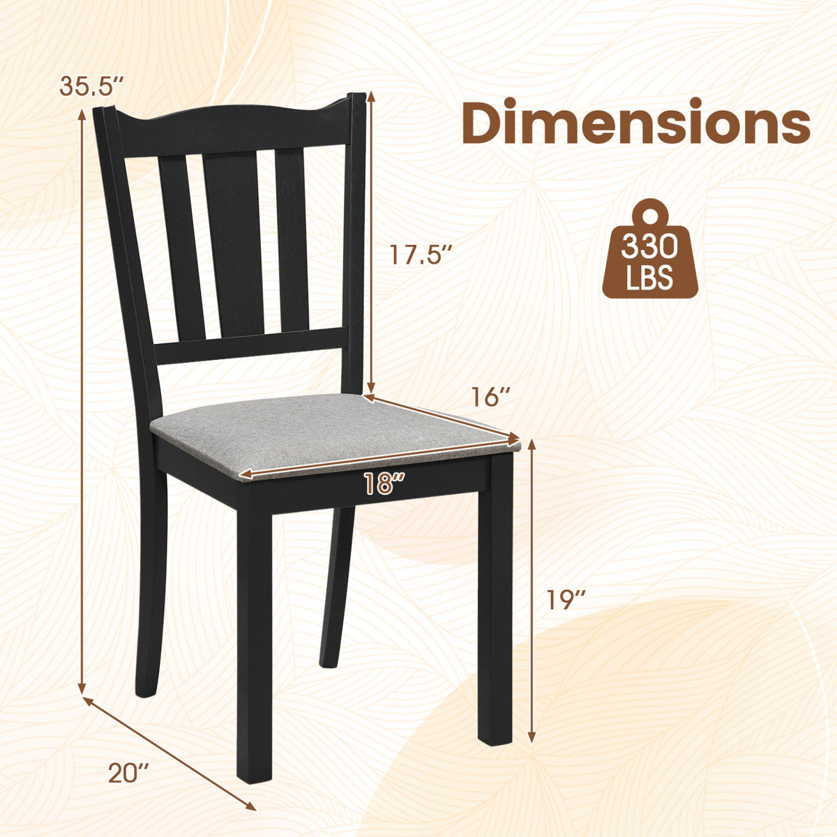 Set of 4 Wooden Dining Chair with Hollow Back and Soft-padded Cushion