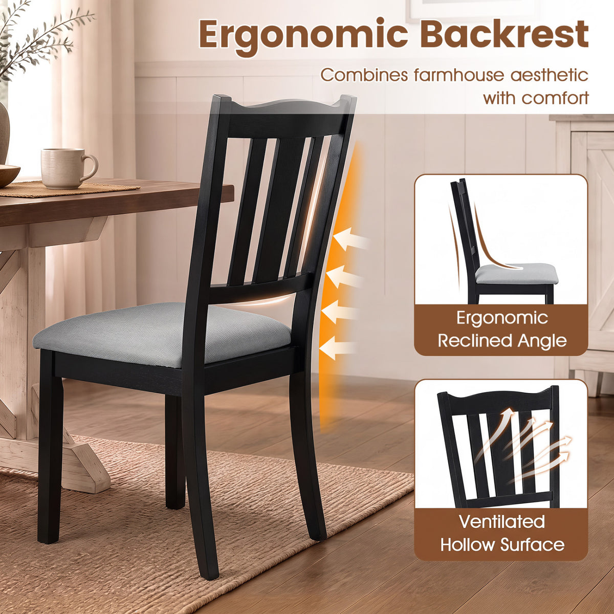 Set of 4 Wooden Dining Chair with Hollow Back and Soft-padded Cushion