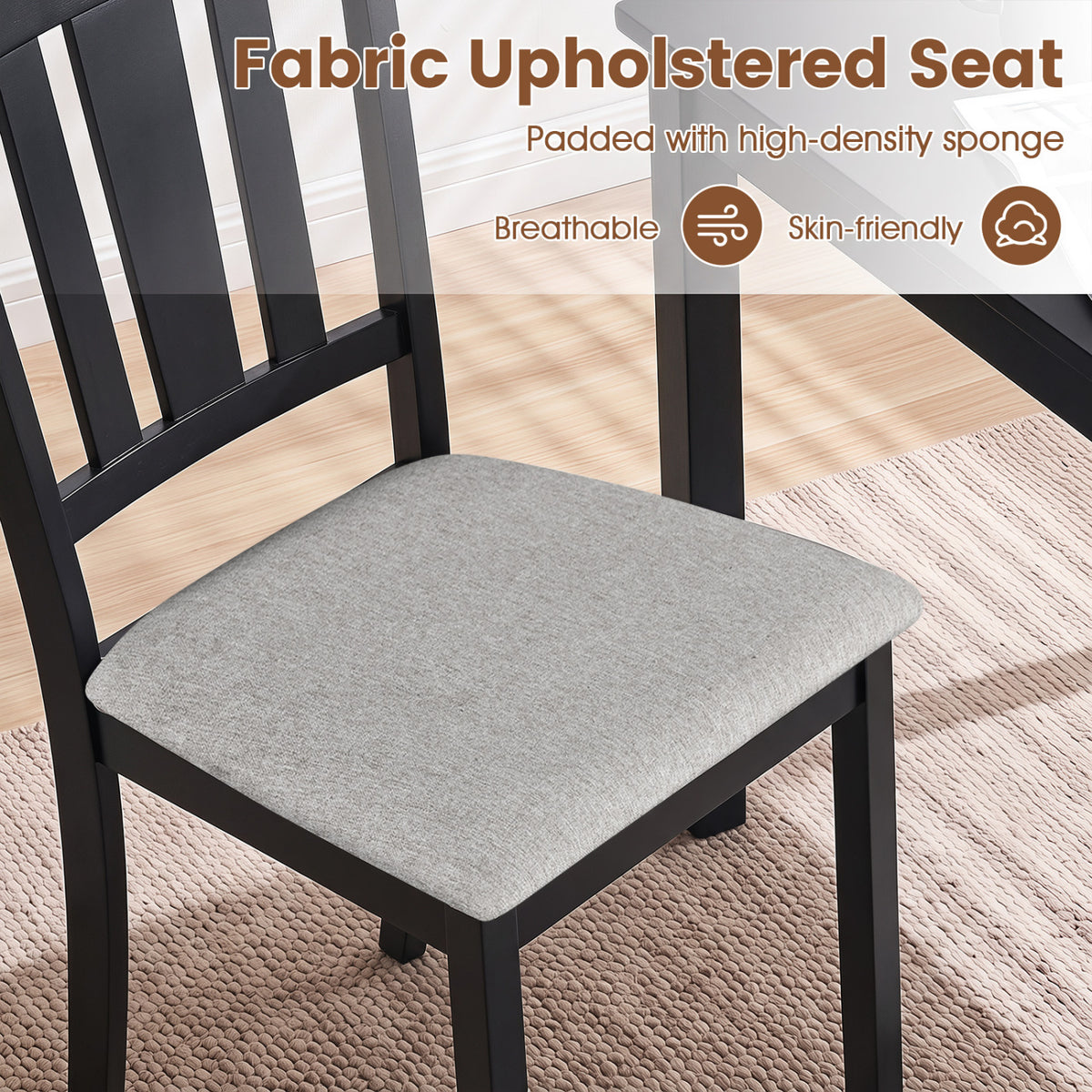 Set of 4 Wooden Dining Chair with Hollow Back and Soft-padded Cushion
