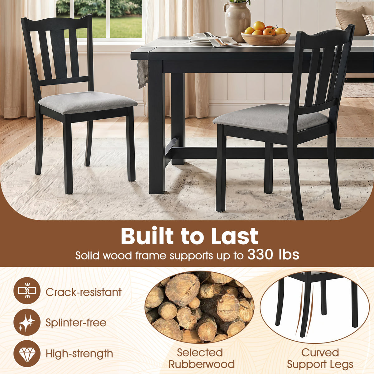 Set of 4 Wooden Dining Chair with Hollow Back and Soft-padded Cushion