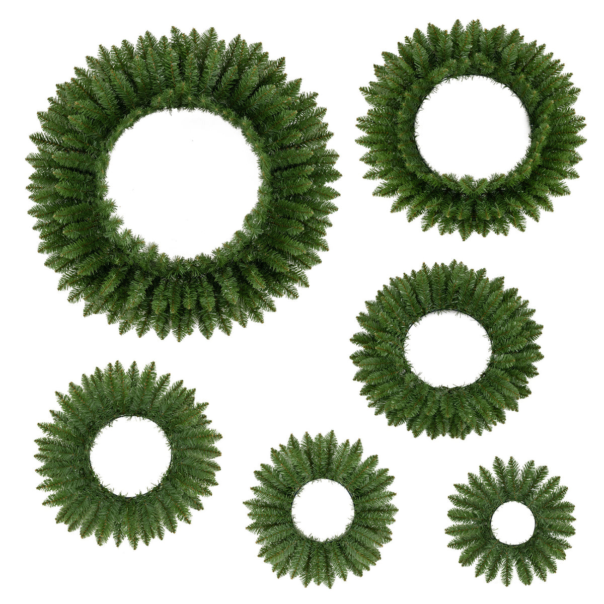 Set of 6 Artificial Christmas Wreaths with Full Branch Tips