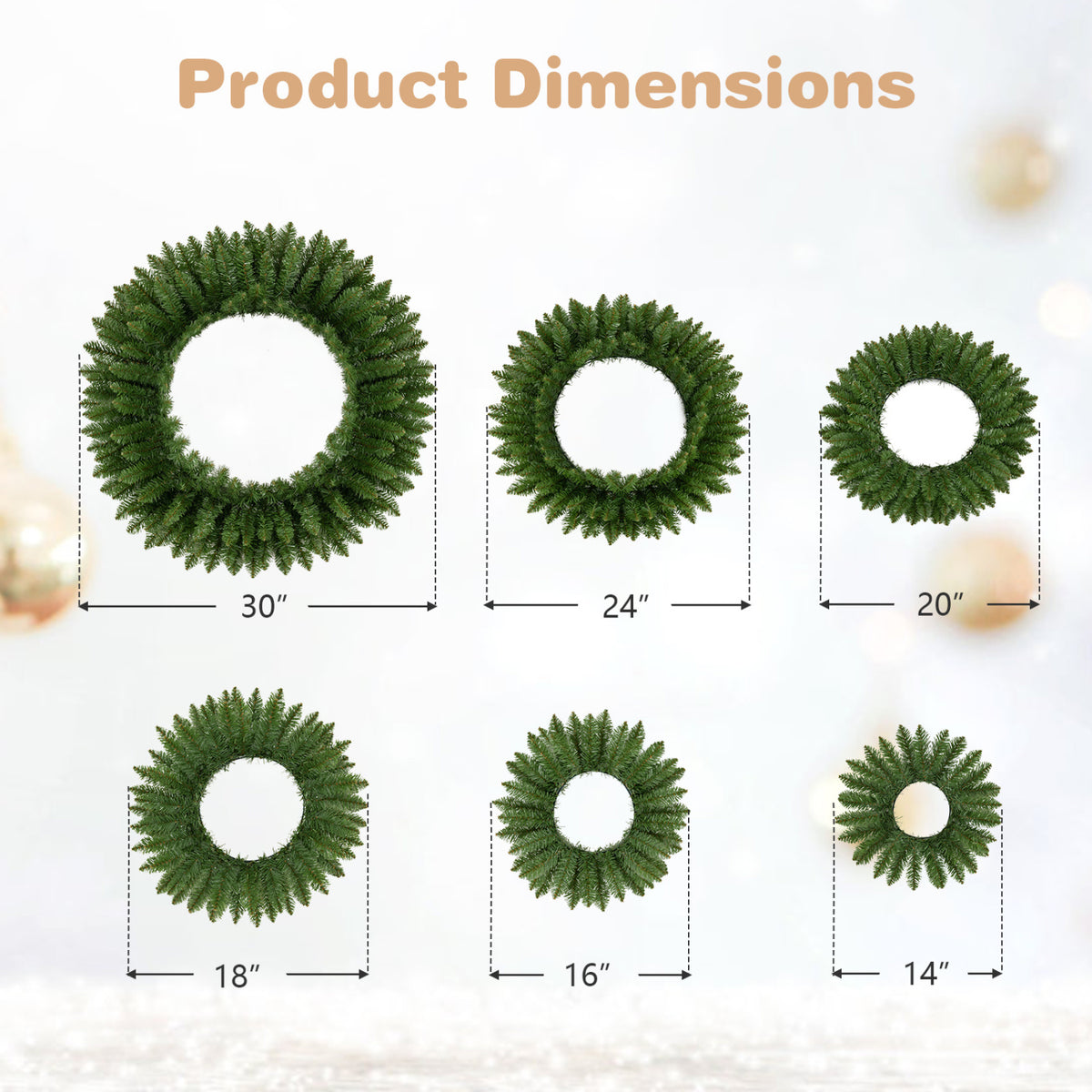 Set of 6 Artificial Christmas Wreaths with Full Branch Tips