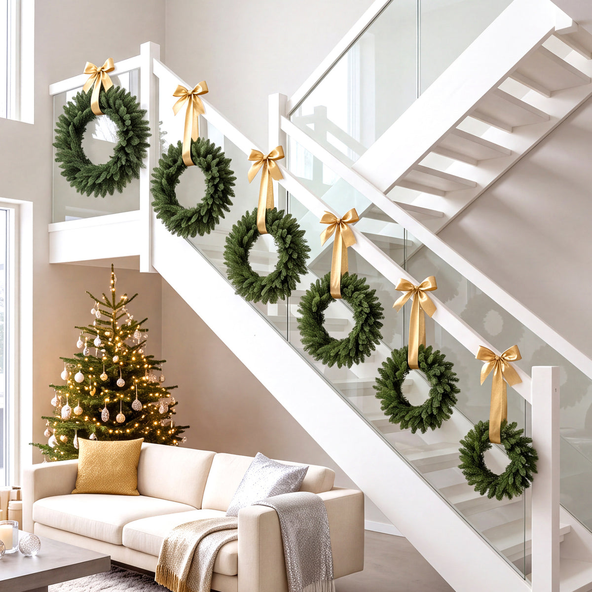 Set of 6 Artificial Christmas Wreaths with Full Branch Tips