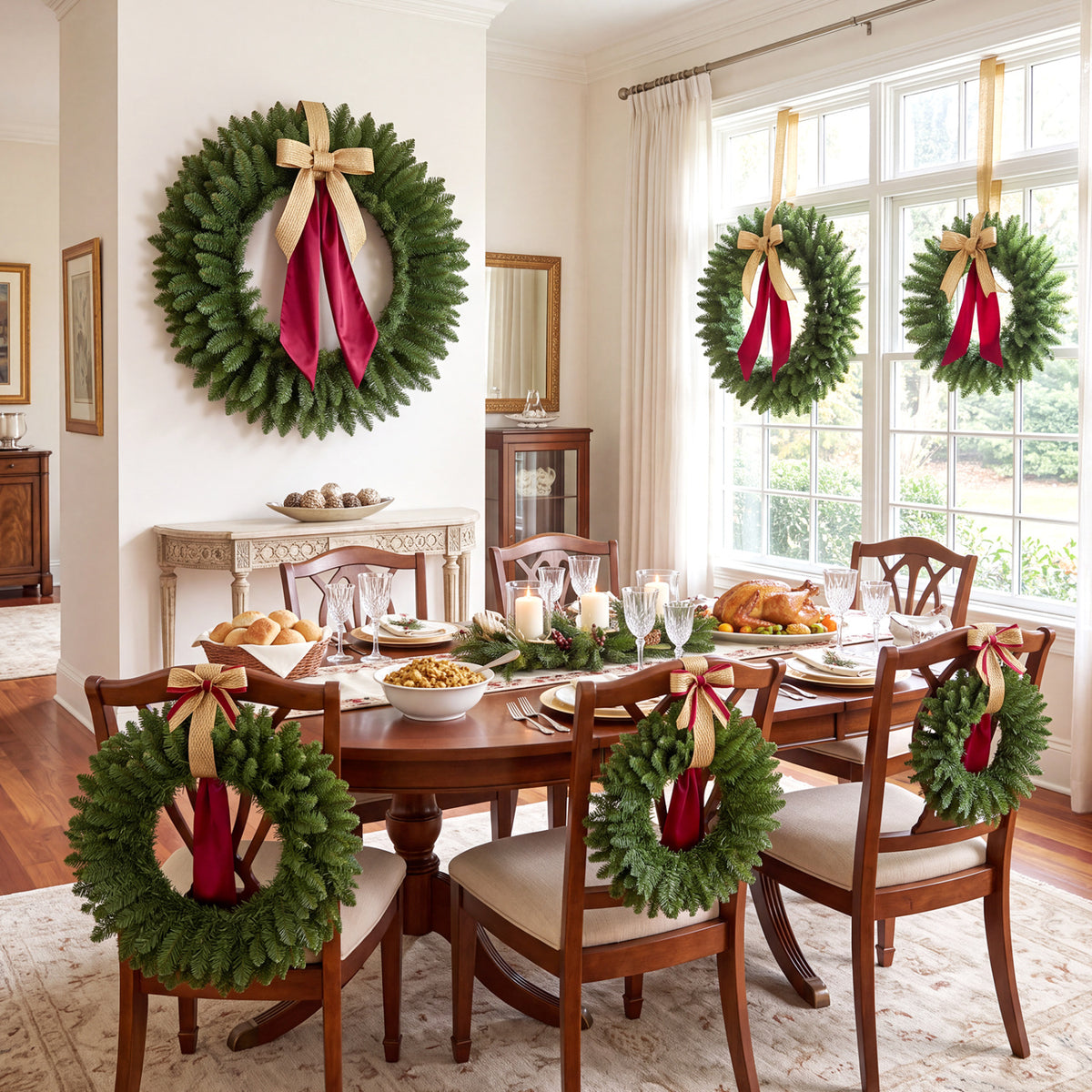 Set of 6 Artificial Christmas Wreaths with Full Branch Tips