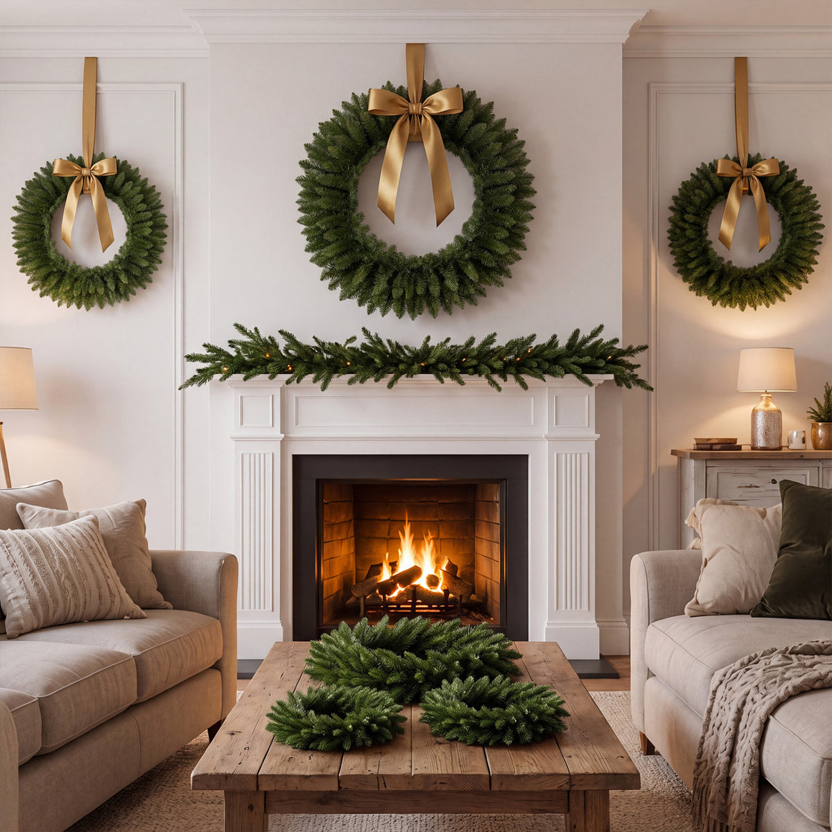 Set of 6 Artificial Christmas Wreaths with Full Branch Tips
