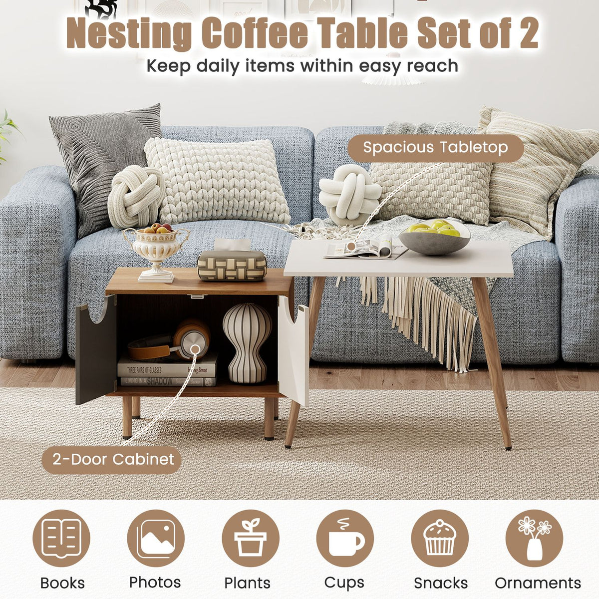 Sofa Side Tables with Metal Legs for Living Room