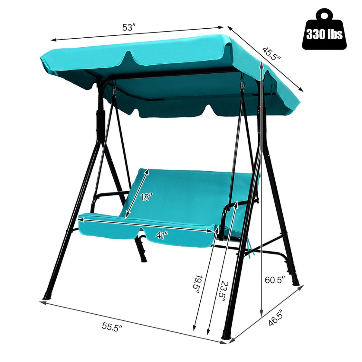 Loveseat Cushioned Patio Steel Frame Swing Glider