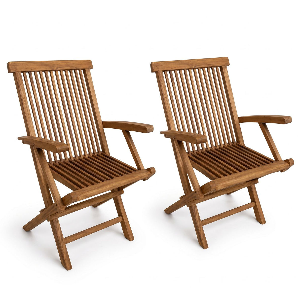 Two wooden folding chairs shown at an angle against a white background.