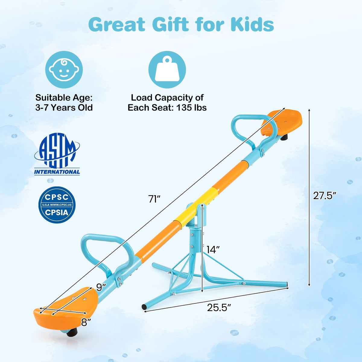 Kids Seesaw Swivel Children Teeter Totter Outdoor Play Set for 2 Children