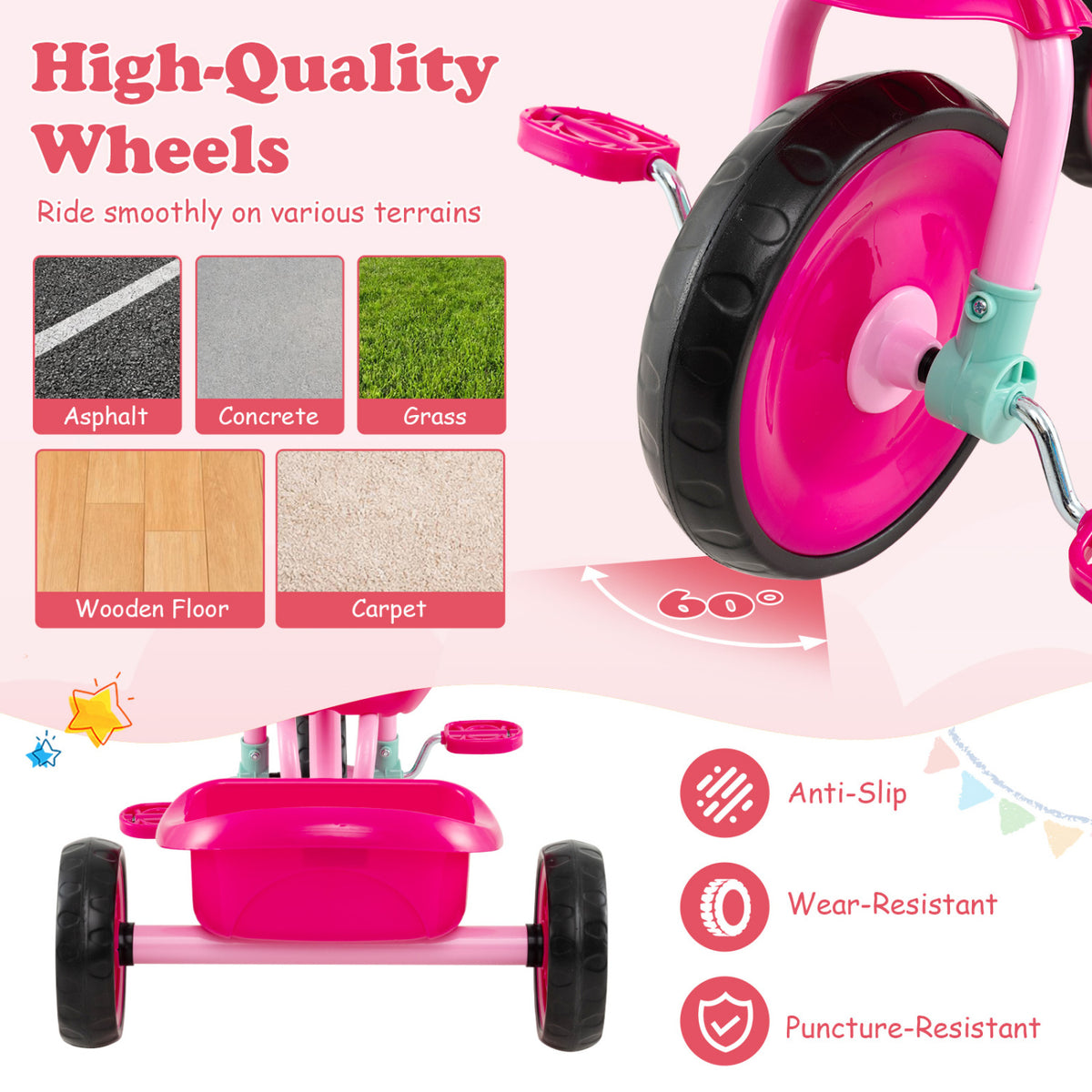 Toddler Tricycle for Boys and Girls 2-5 Years Old with Removable Rear Storage Basket