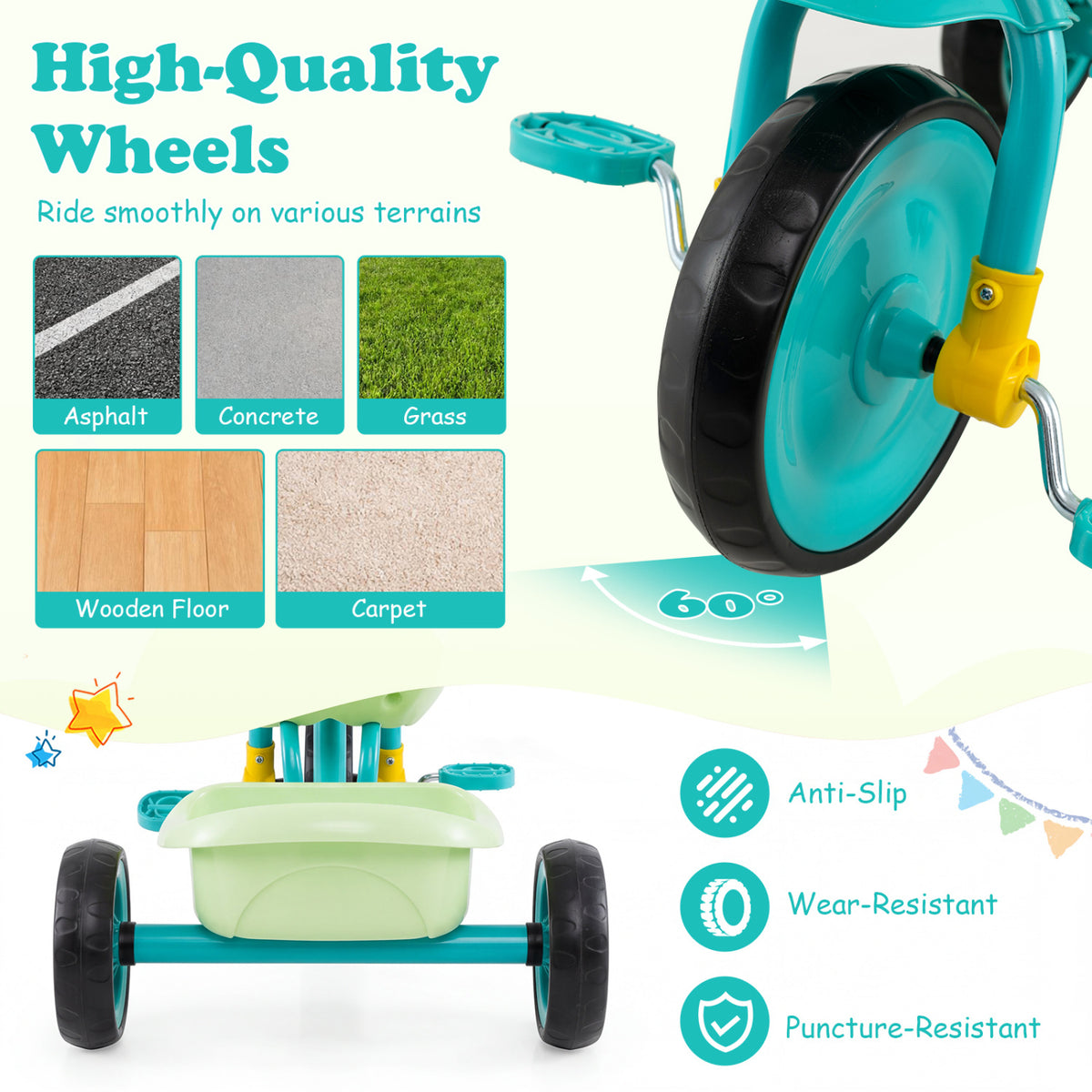 Toddler Tricycle for Boys and Girls 2-5 Years Old with Removable Rear Storage Basket