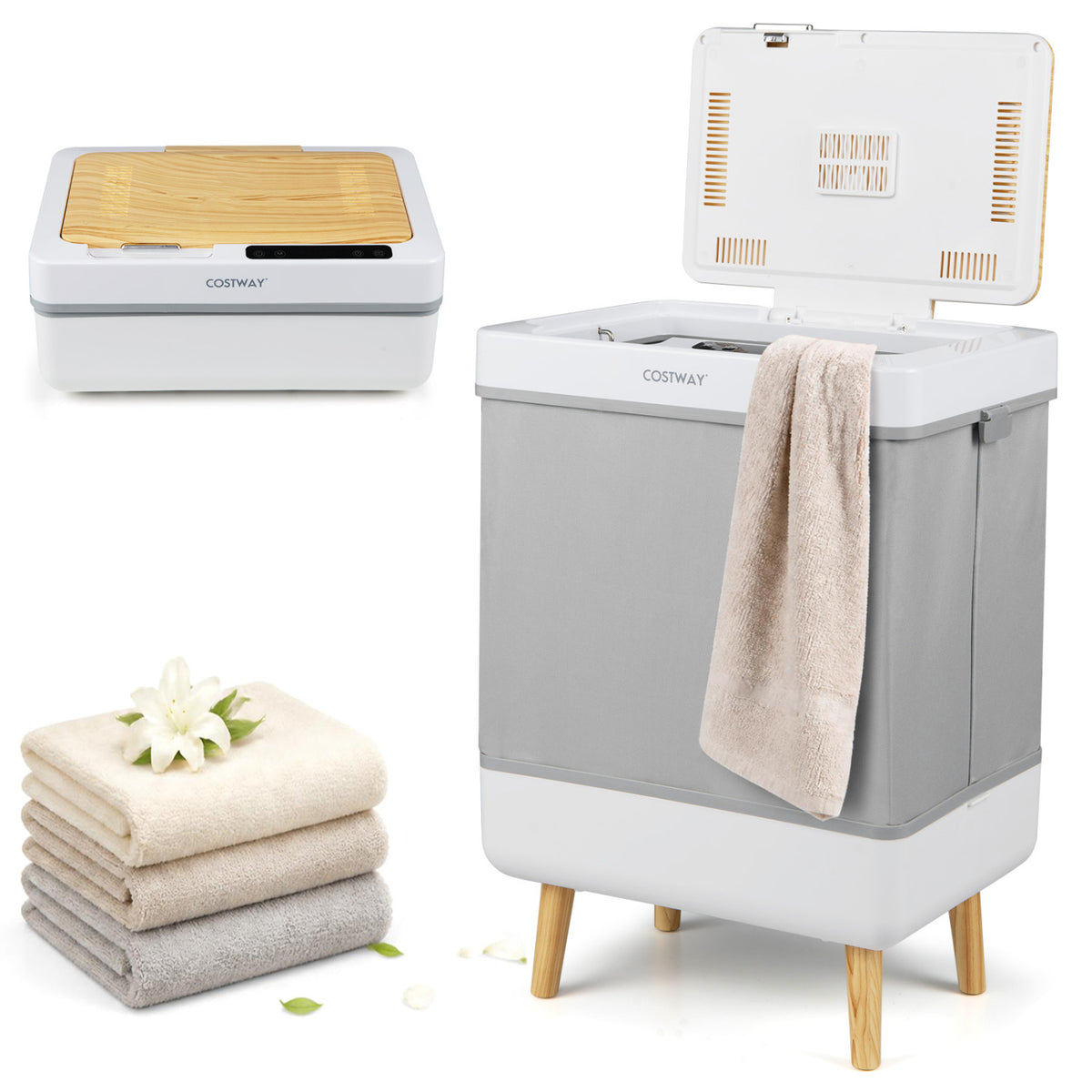Towel Warmer Bucket with Foldable Design and Auto Shut Off for Bathroom, Natural