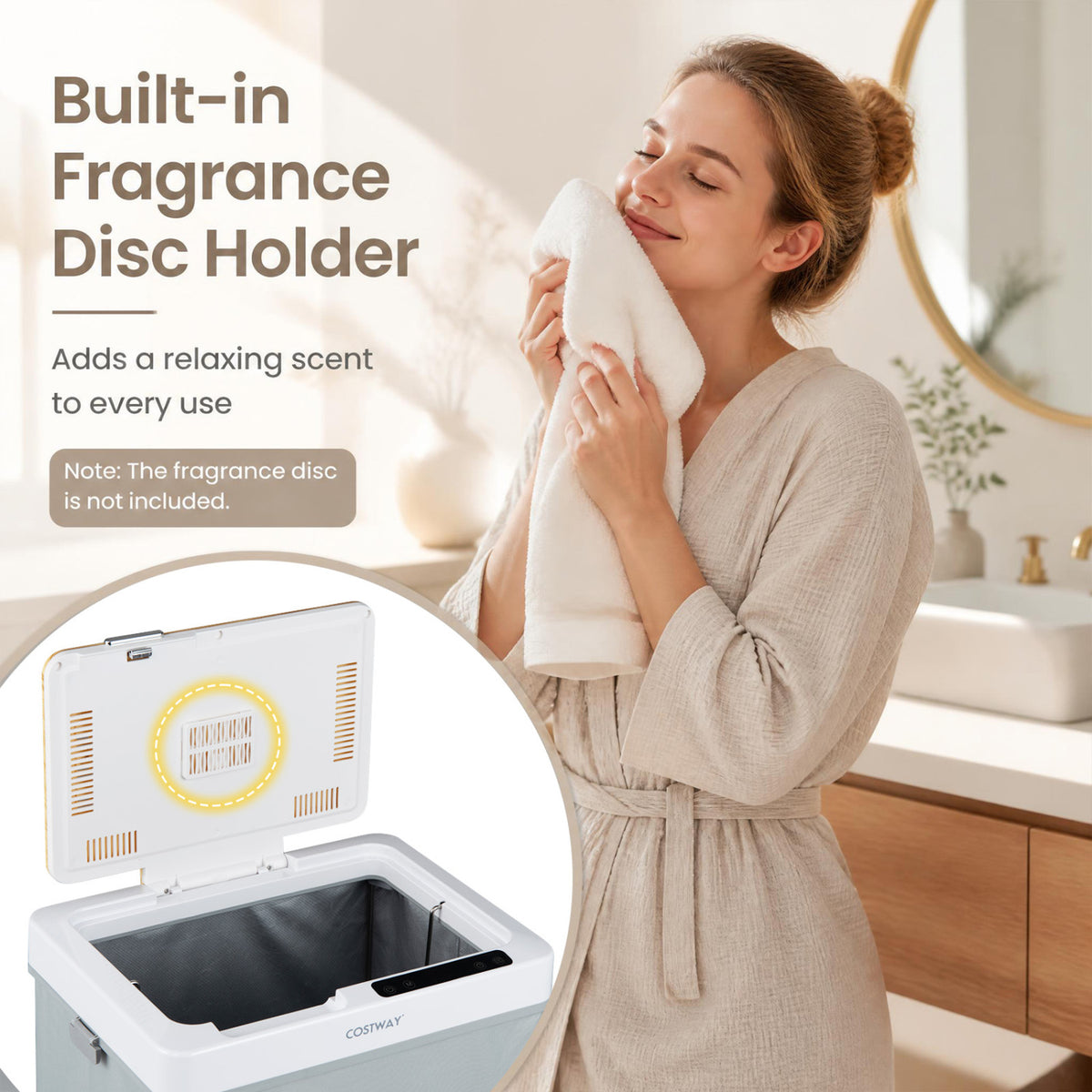 Towel Warmer Bucket with Foldable Design and Auto Shut Off for Bathroom, Natural