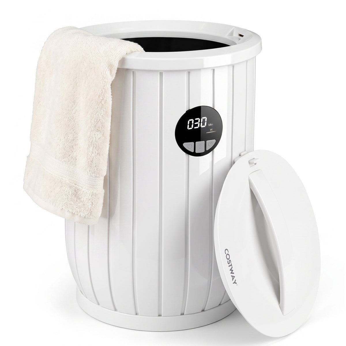 Towel Warmer Heated Bucket with Auto Shut Off and Fragrance Tray for Bathrooms, White