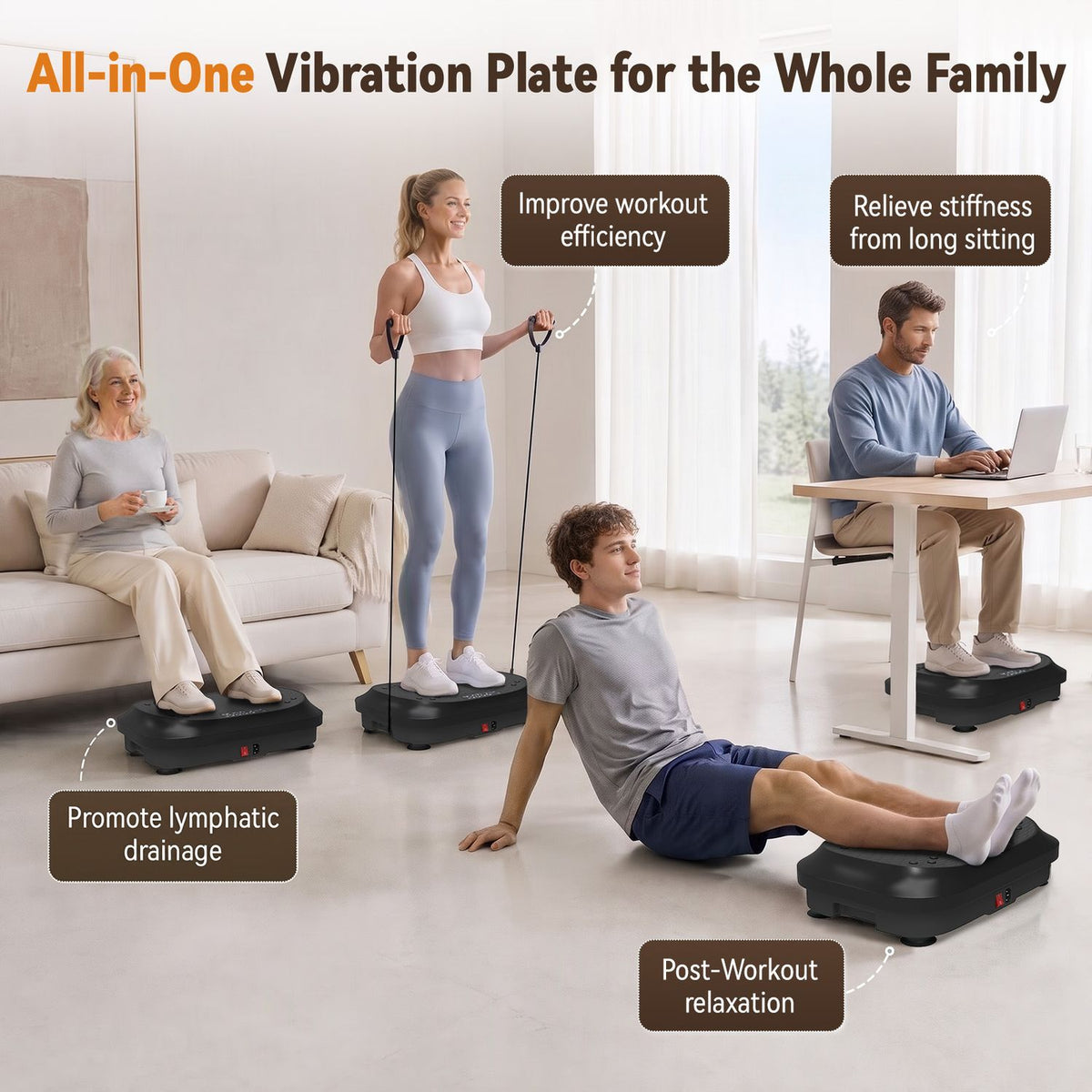 Vibration Plate Exercise Machine 200W Whole Body Platform, Black