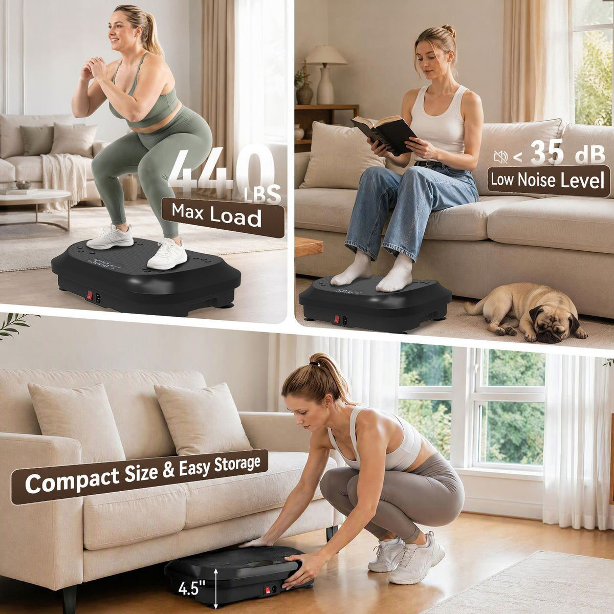 Vibration Plate Exercise Machine 200W Whole Body Platform, Black