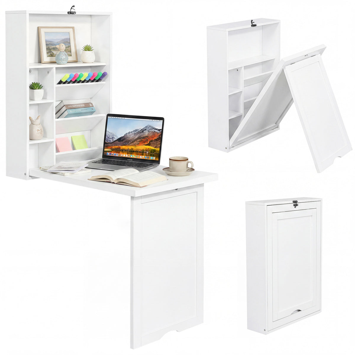 Wall Mounted Fold-Out Convertible Floating Desk Space Saver