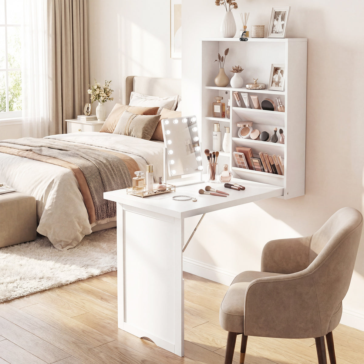 Wall Mounted Fold-Out Convertible Floating Desk Space Saver