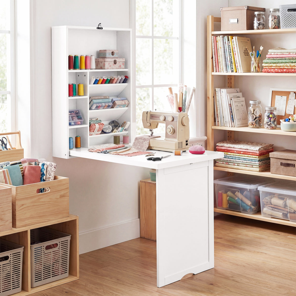 Wall Mounted Fold-Out Convertible Floating Desk Space Saver