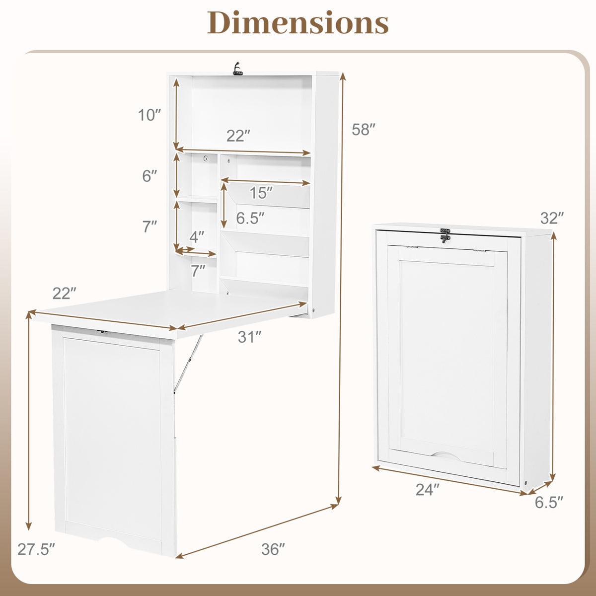 Wall Mounted Fold-Out Convertible Floating Desk Space Saver
