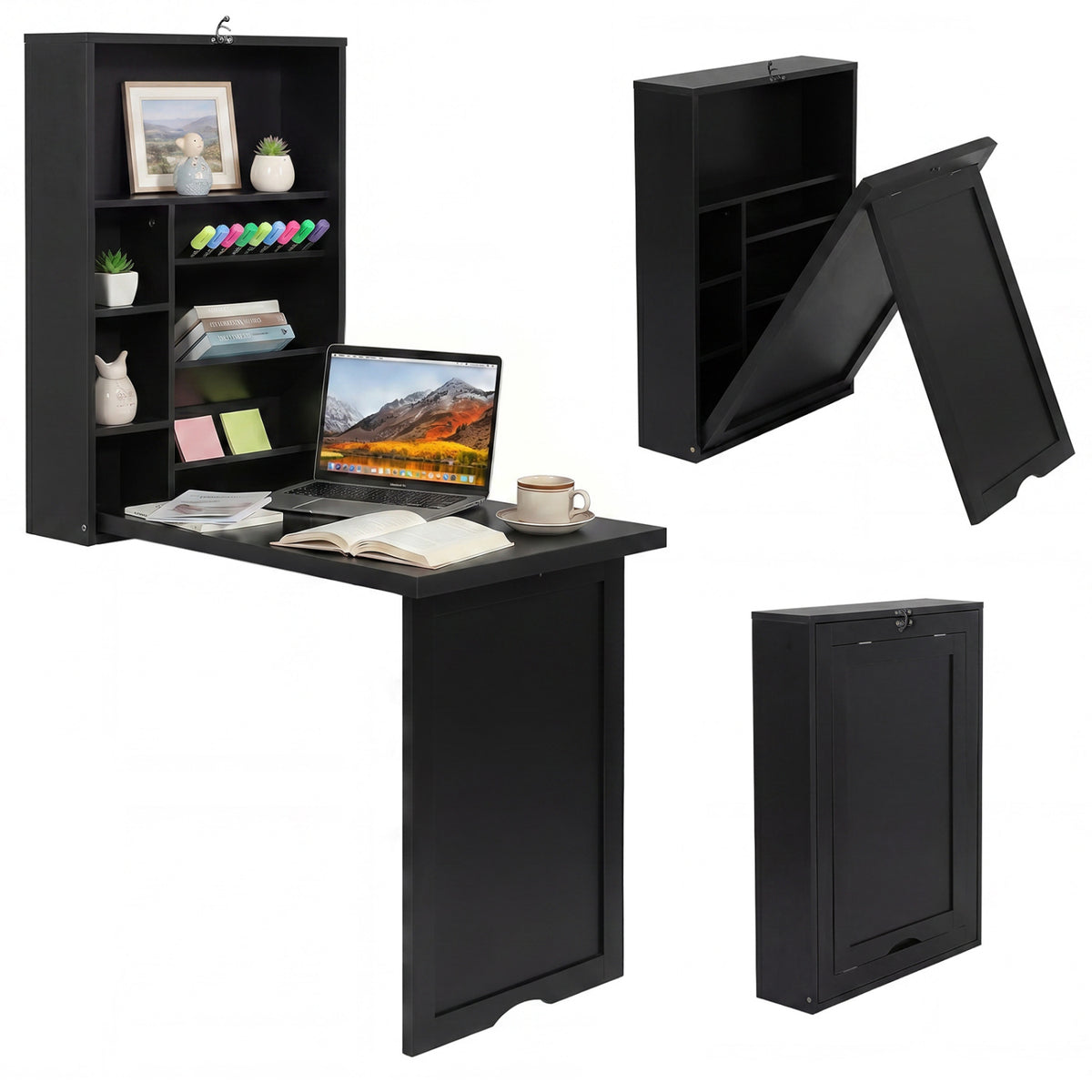 Wall Mounted Fold-Out Convertible Floating Desk Space Saver