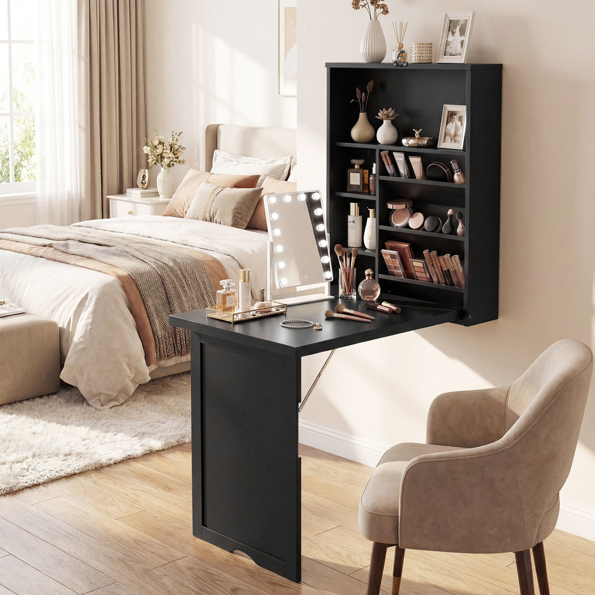Wall Mounted Fold-Out Convertible Floating Desk Space Saver