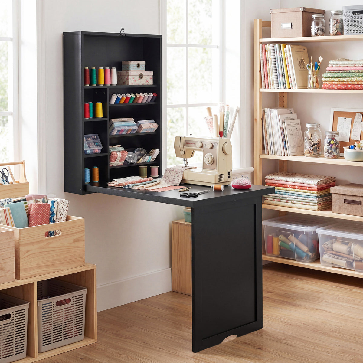 Wall Mounted Fold-Out Convertible Floating Desk Space Saver