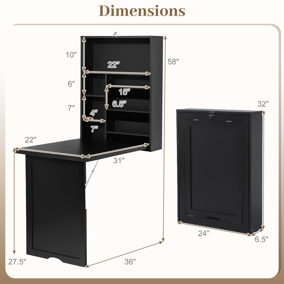 Wall Mounted Fold-Out Convertible Floating Desk Space Saver