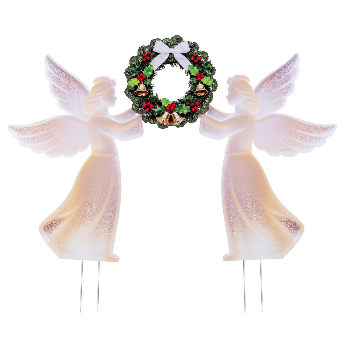 Weather-Resistant PVC Christmas Angel Decoration and Wreath Decorative Set, Pink