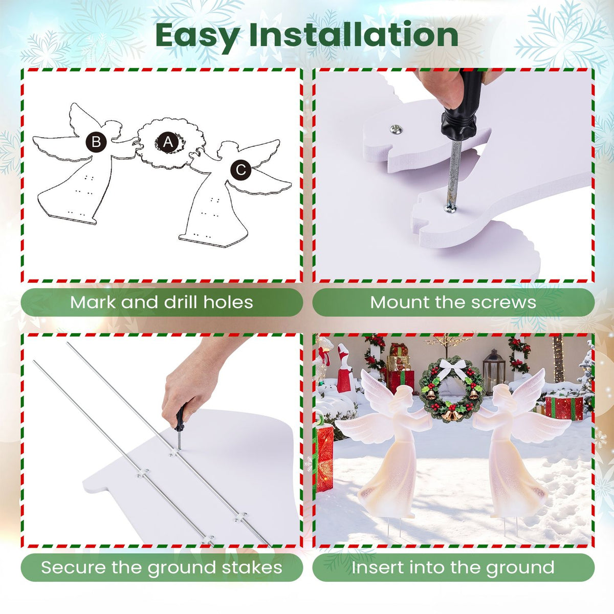 Weather-Resistant PVC Christmas Angel Decoration and Wreath Decorative Set, Pink