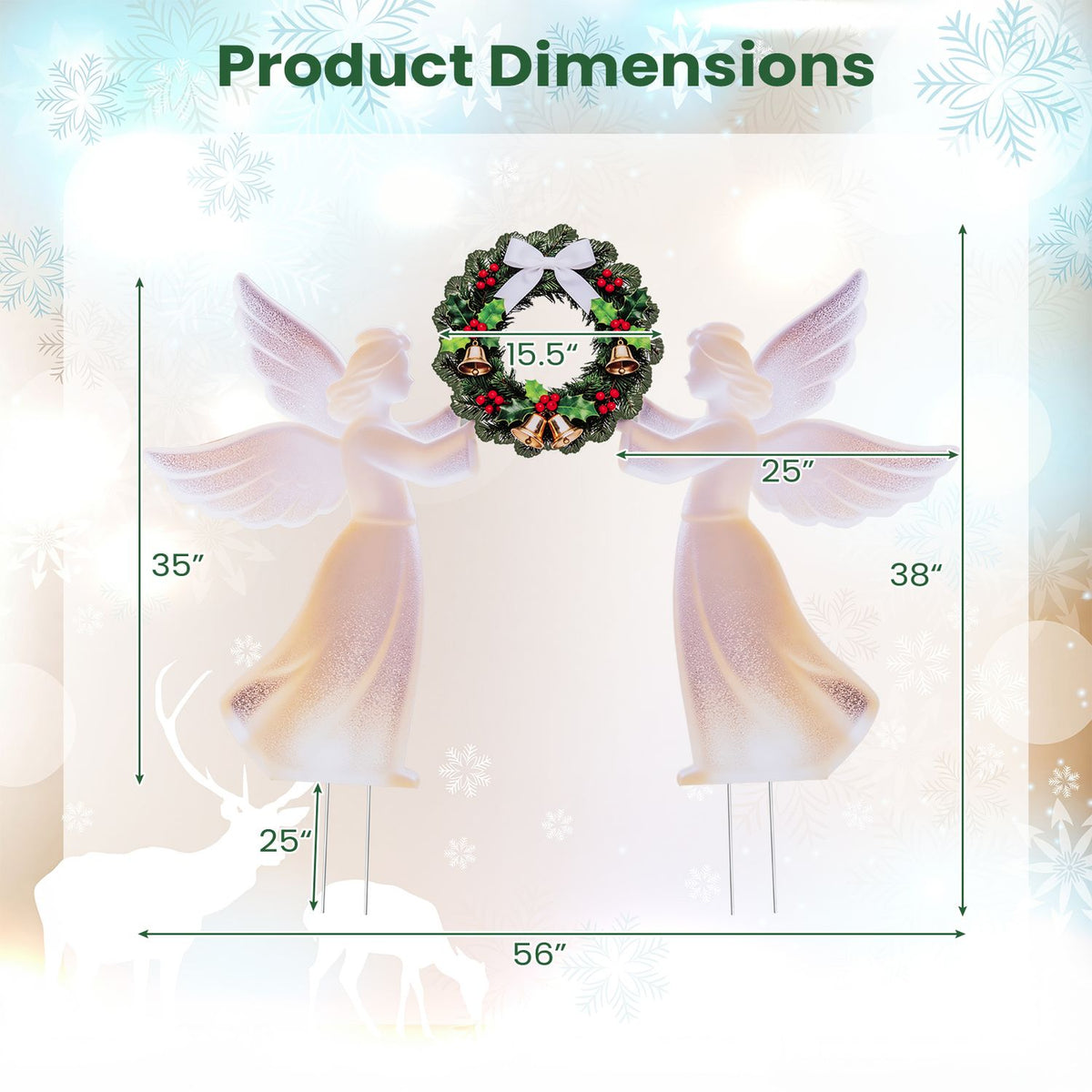Weather-Resistant PVC Christmas Angel Decoration and Wreath Decorative Set, Pink