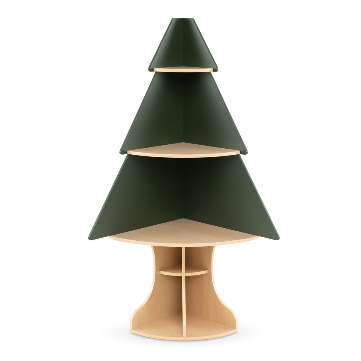 Wooden Montessori Corner Tree Bookshelf with Toy Storage, Green
