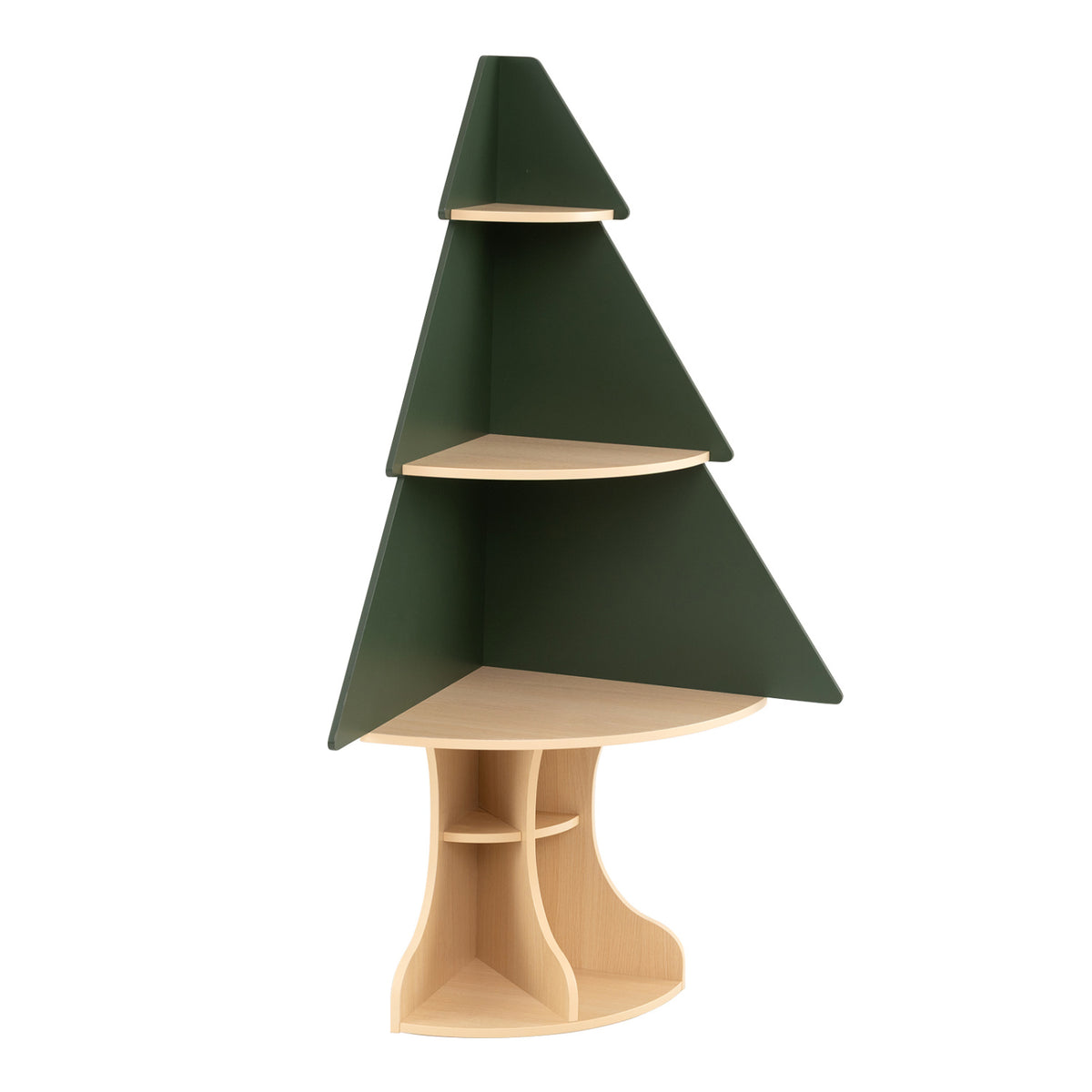 Wooden Montessori Corner Tree Bookshelf with Toy Storage, Green