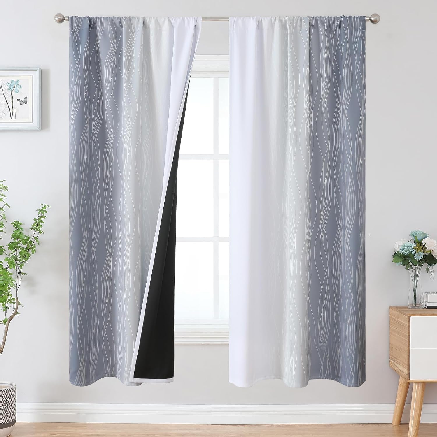 Brown and Greyish White Ombre Blackout Curtains for Bedroom 2 Panels 52x84 | Estelar Textiler Gradient, gallery view 65