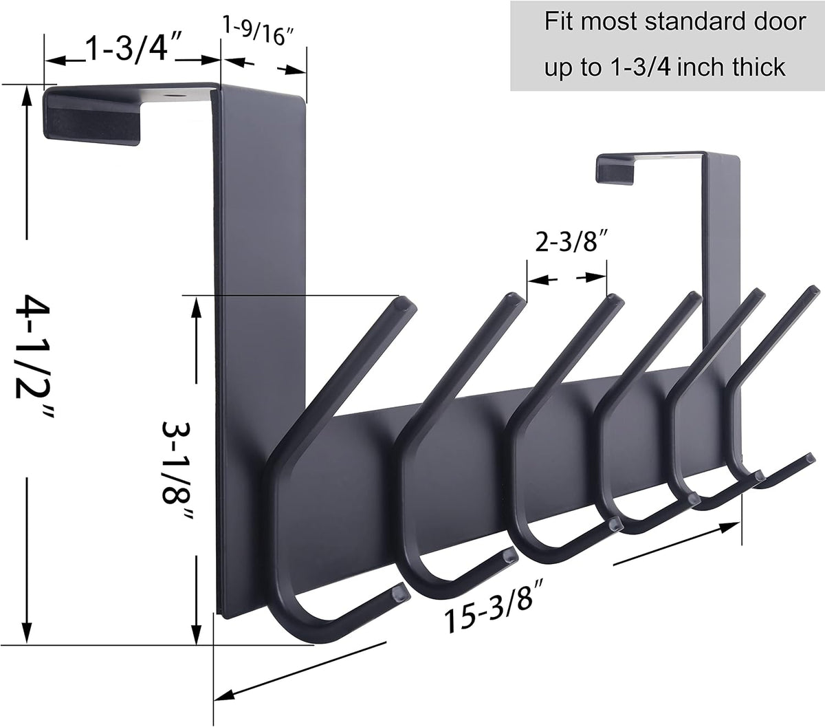 Perspective view of the hook rack with measurement lines and arrows indicating dimensions