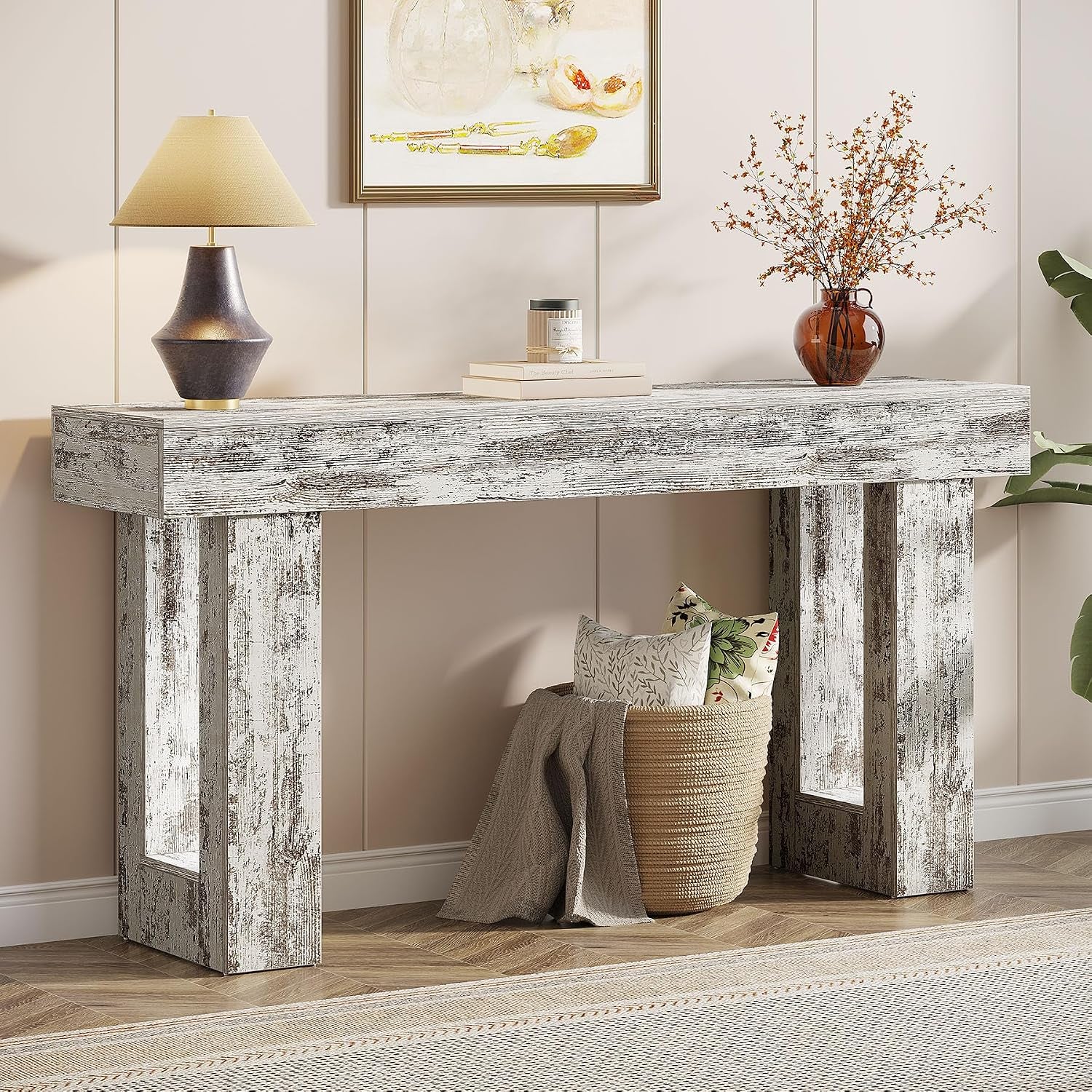 Tribesigns 63-Inch Long Console Table, Wooden Rectangular Sofa Table Behind The Couch, Farmhouse Entryway Table for Entrance, Hallway, Living Room (Natural)