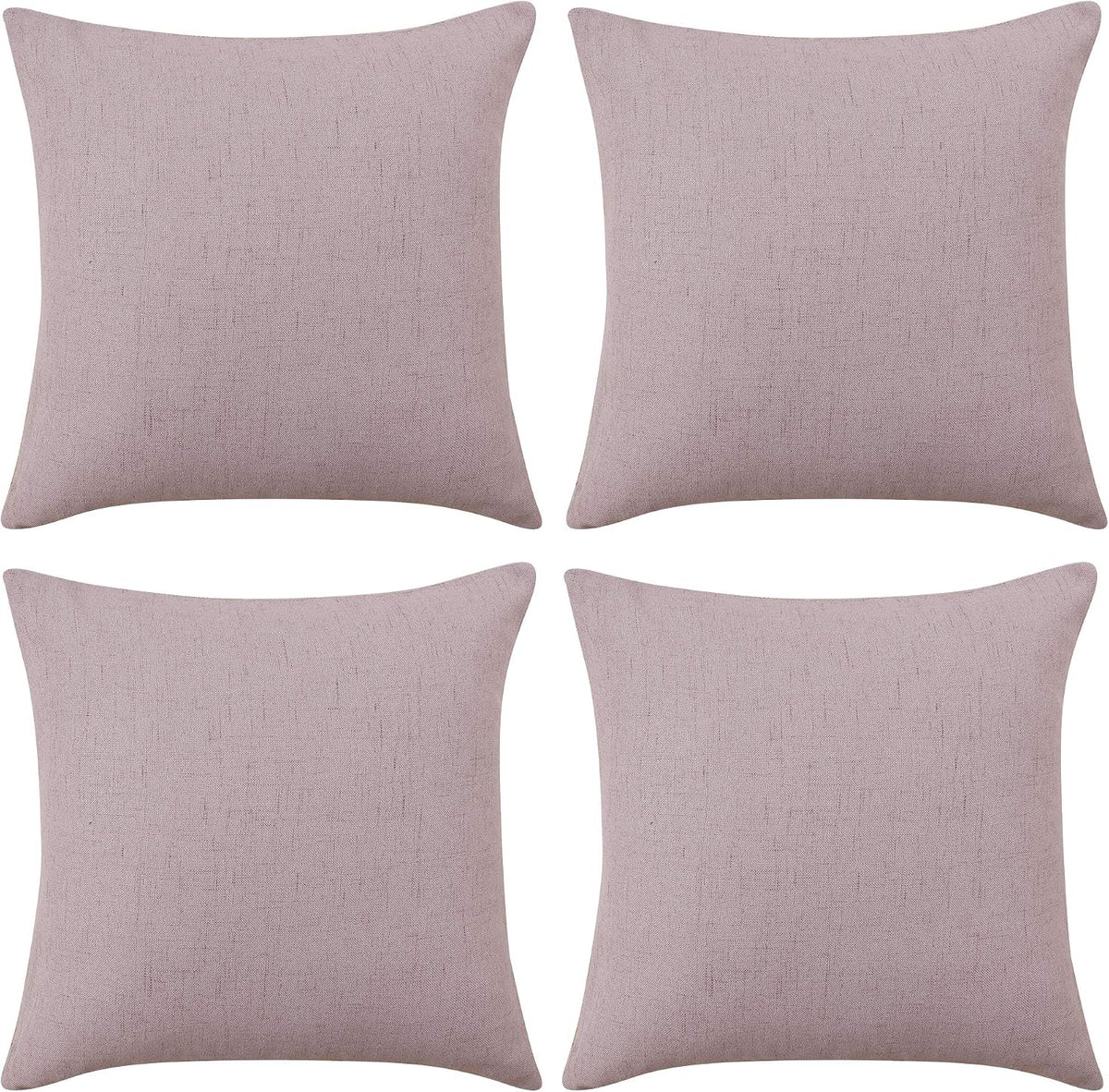 Four dusty pink square pillow covers shown in a two-by-two grid on white background