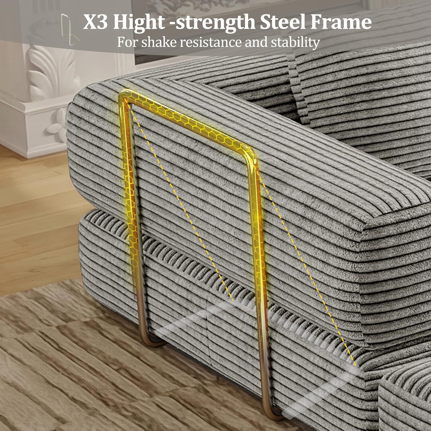 4 in 1 Convertible Sofas Boneless Couches with 2 Pillow, Modern Corduroy Futon Bed, Modular Queen Sofa with Pull-Out Bed, Loveseat for Living Room, Small Space Apartment 53.15" Double Sofa